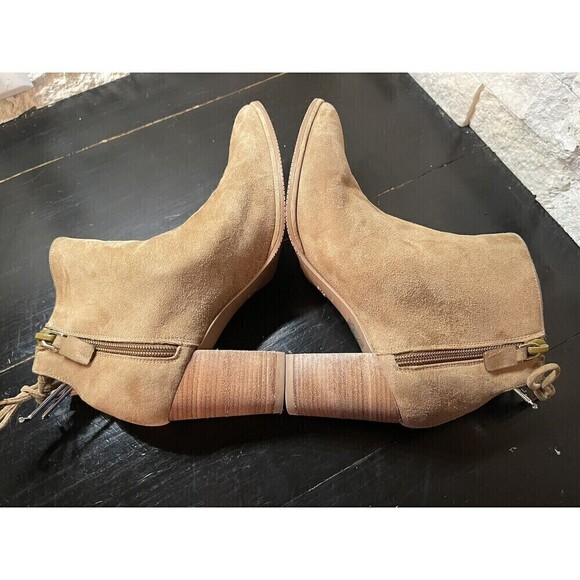 Stuart Weitzman Gardiner Camel Suede Ankle Boots Size 7 B Zip Side Tie Back - Picture 1 of 11